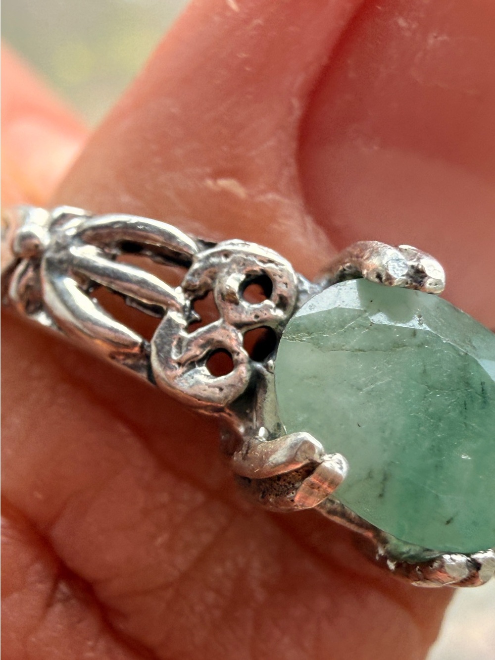 Sterling Silver Natural Colombian Emerald Oval Celtic Ring Sz9 - Picture 9 of 12